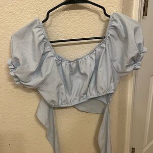 Sky Blue Puff Sleeve Women's Blouse